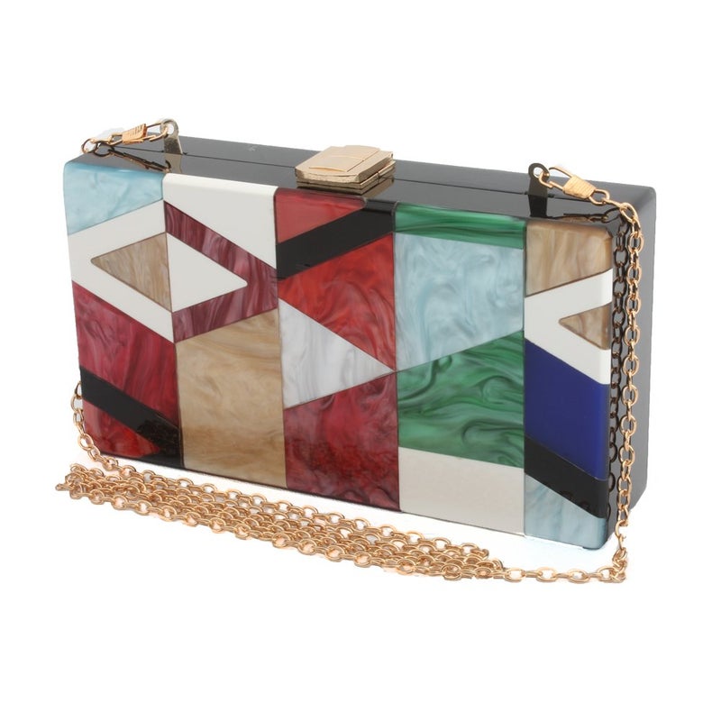 LETODE Geometric design of elegant female colored acrylic clutch gold chain bag (GREEN) - Image 5